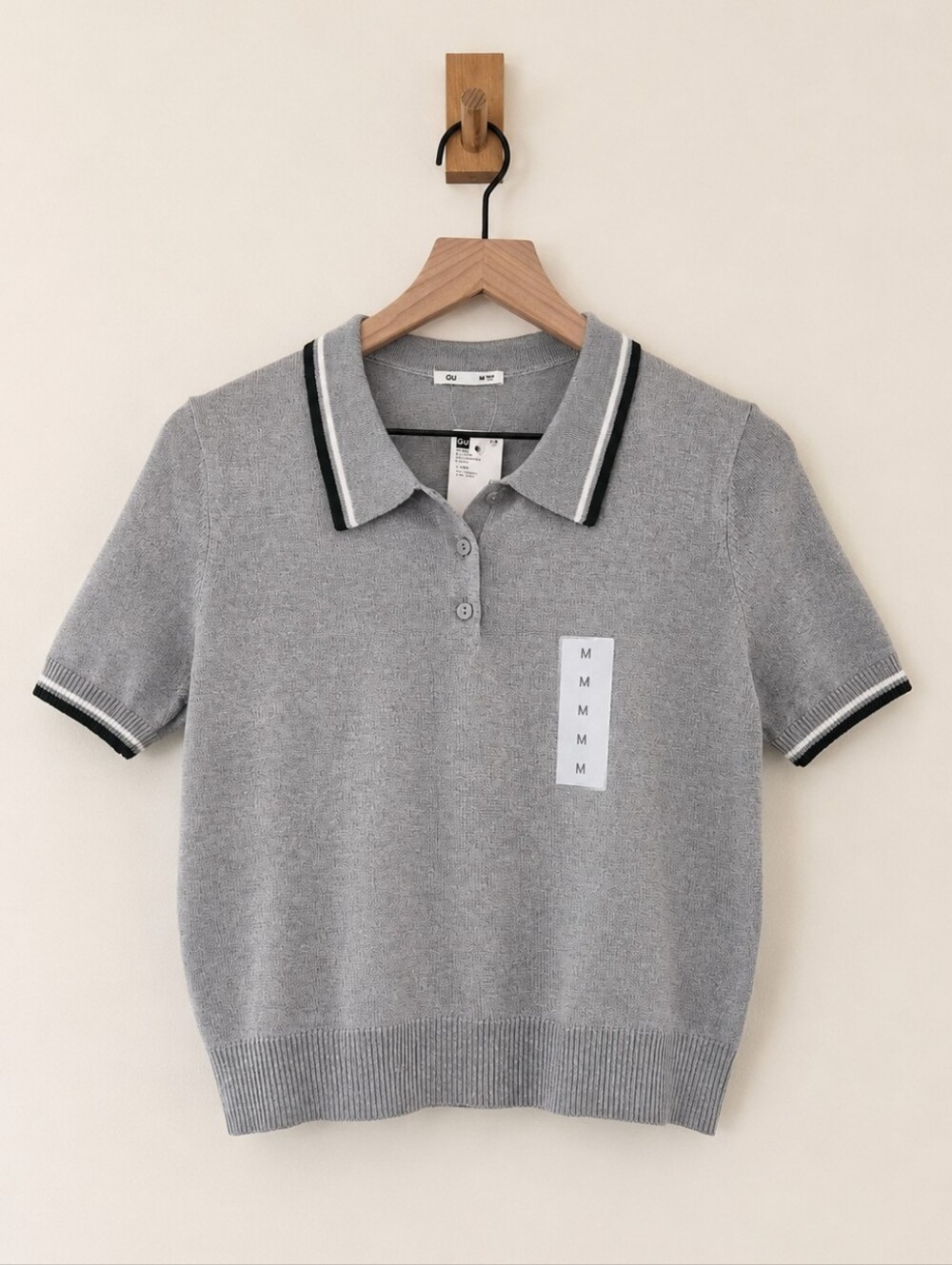 NWT GU Women's Washable Gray  Knit Short Sleeve Polo/Collared Top Size Medium